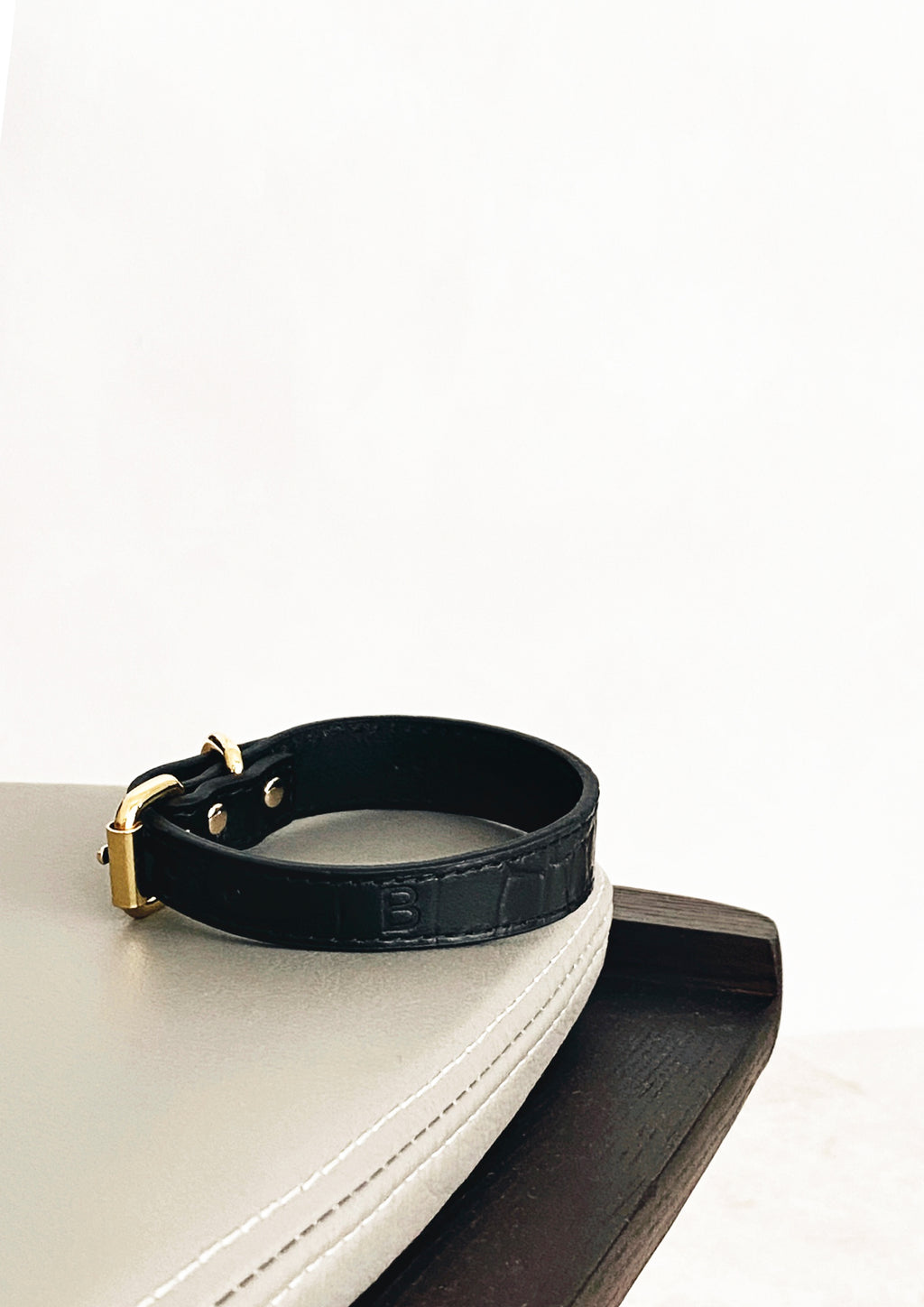 Black Croco Wide Leather Collar