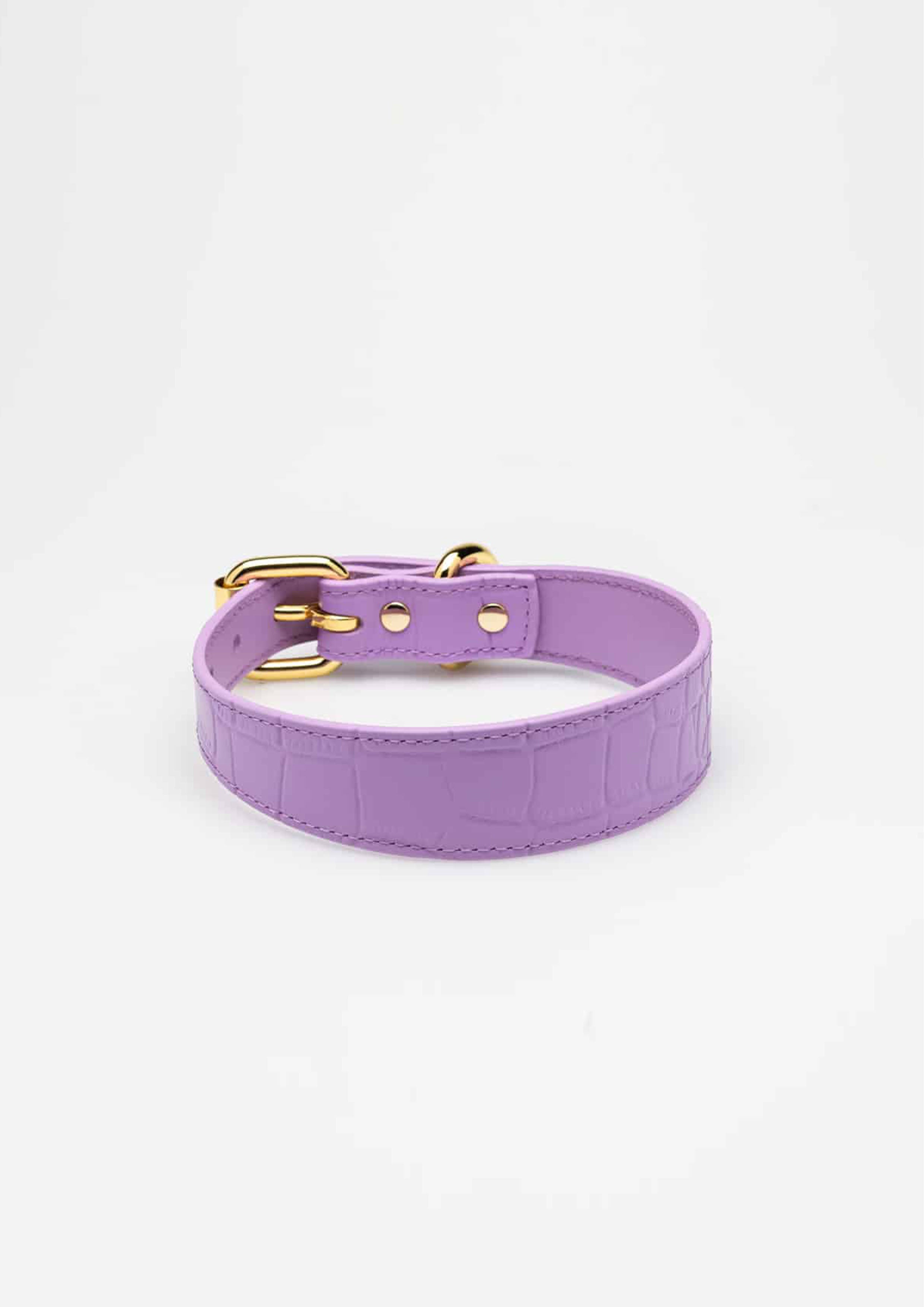 Violet Croco Thin Leather Collar