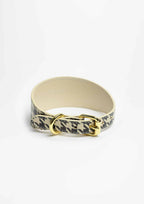 Beige Houndstooth Wide Leather Collar