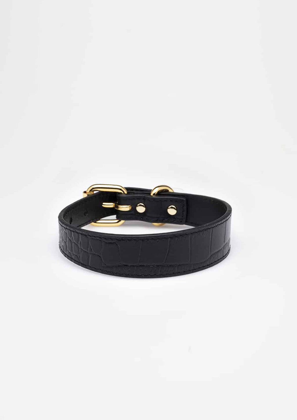 Black Croco Thin Leather Collar