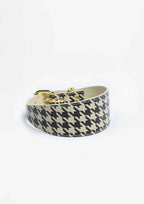 Beige Houndstooth Wide Leather Collar