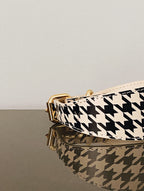 Beige Houndstooth Wide Leather Collar