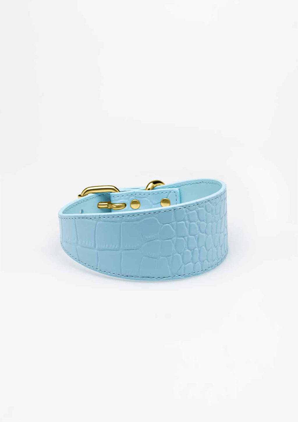 Baby Blue Croco Wide Leather Collar