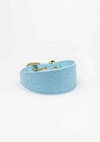 Baby Blue Croco Wide Leather Collar