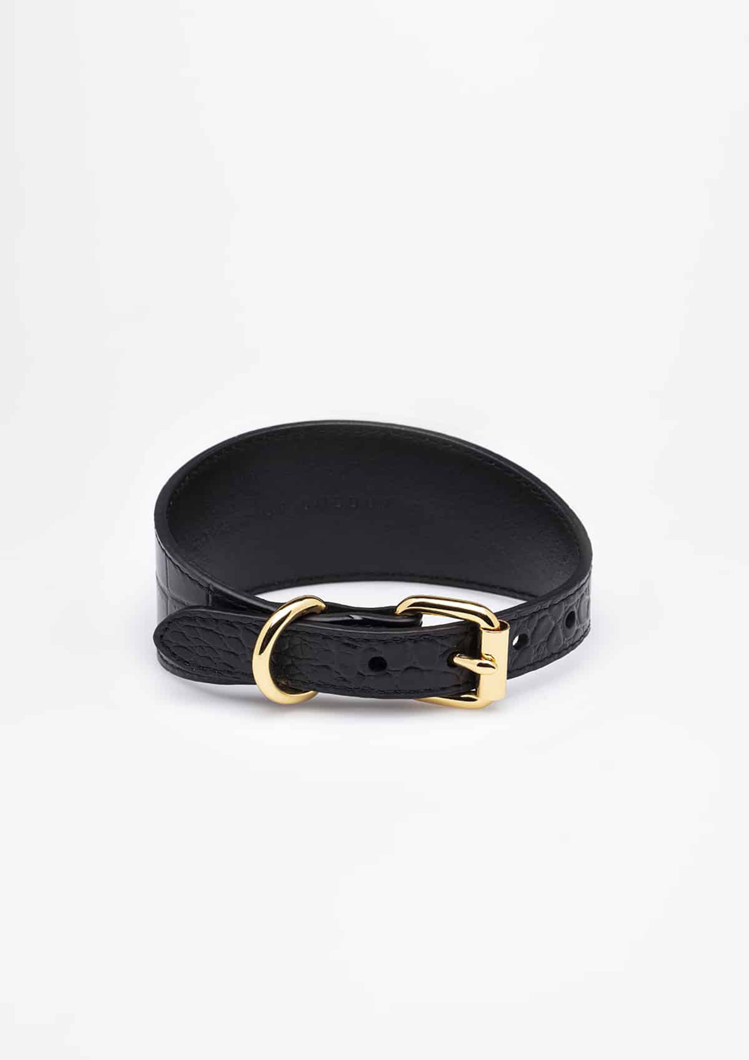 Black Croco Wide Leather Collar