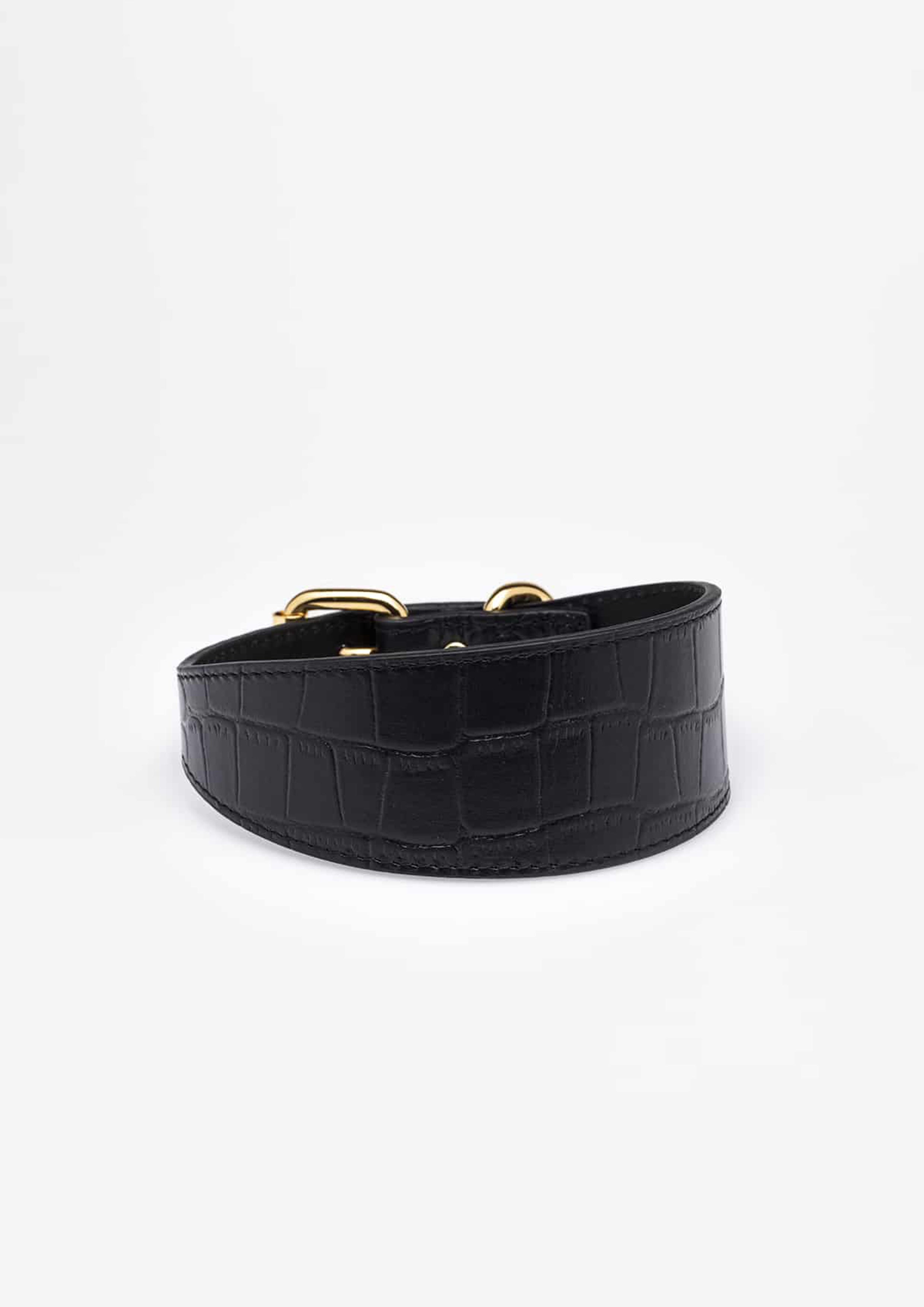 Black Croco Wide Leather Collar