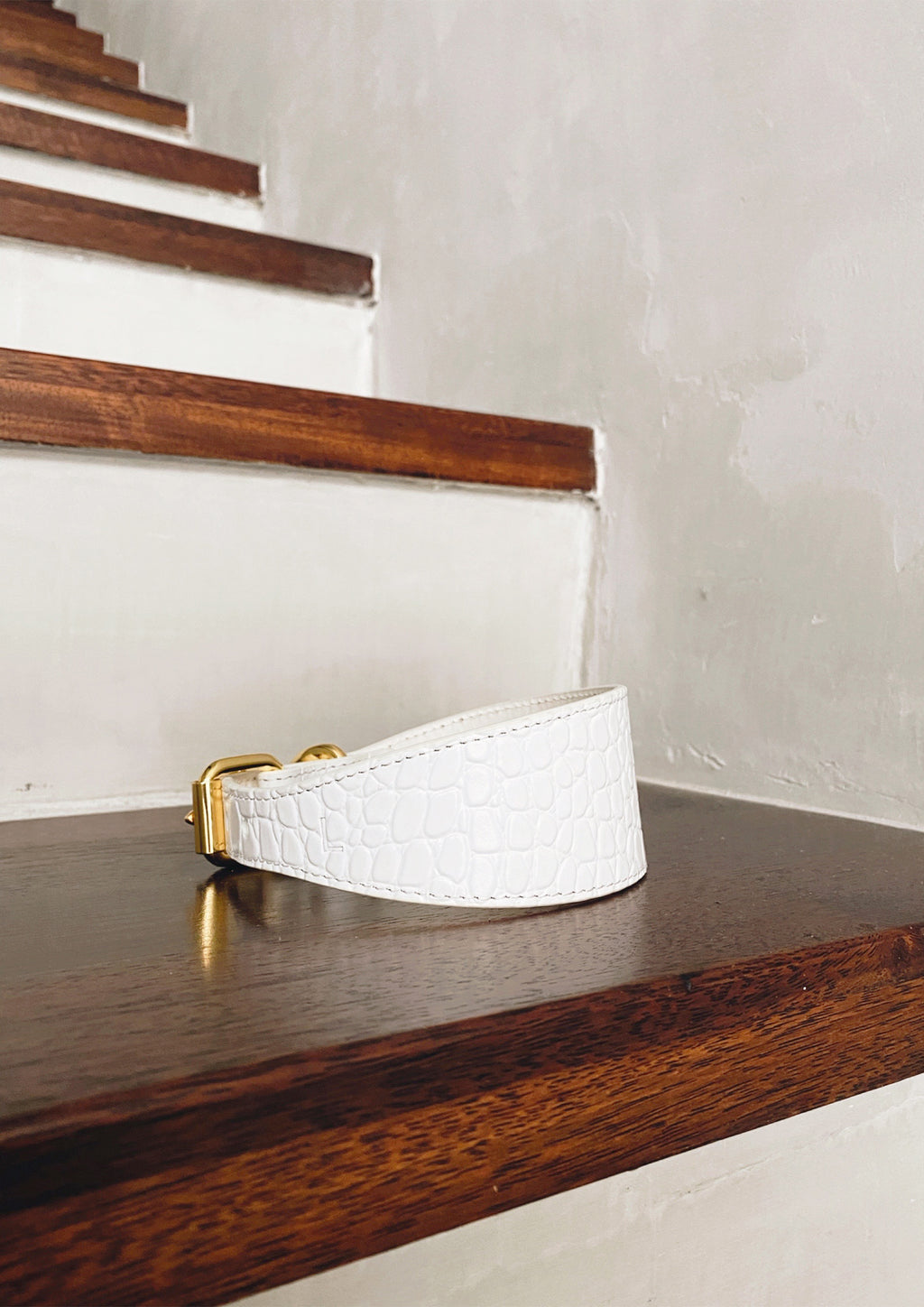 White Croco Thin Leather Collar