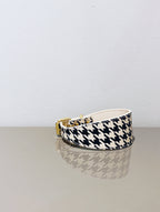 Beige Houndstooth Thin Leather Collar