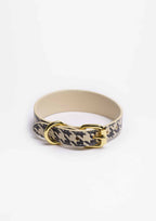 Beige Houndstooth Thin Leather Collar