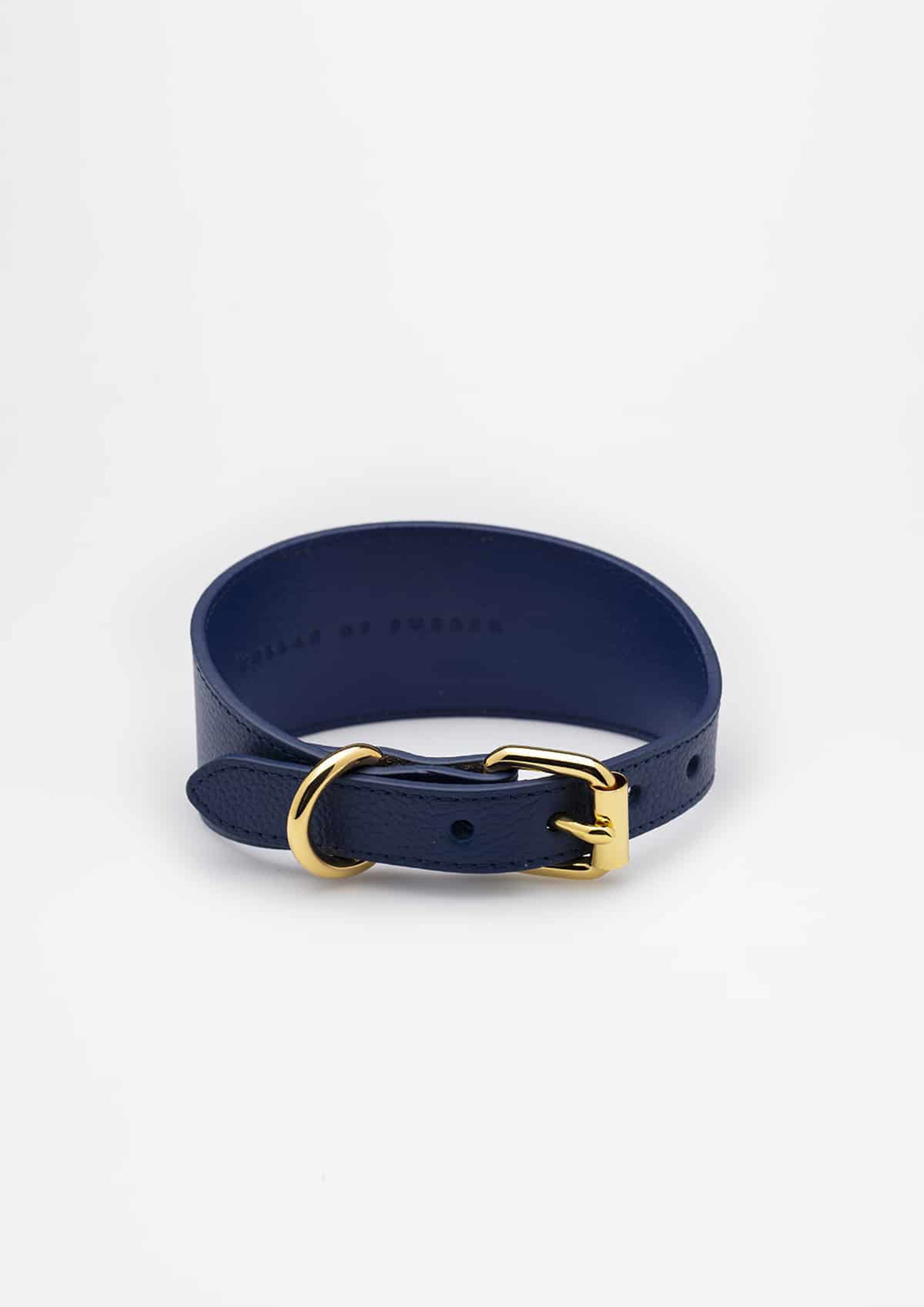 Dark Blue Wide Leather Collar