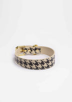 Beige Houndstooth Thin Leather Collar